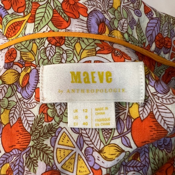 Anthropologie Maeve Button Down Citrus Tie Shirt Sz 8 - Picture 11 of 13